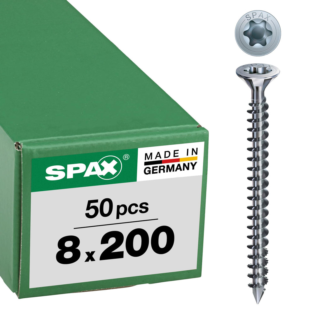 SPAX Holzbauschraube, 8,0 x 200 mm, 50 Stück, T-STAR plus, Senkkopf mit Fräsrippen, Vollgewinde, CUT