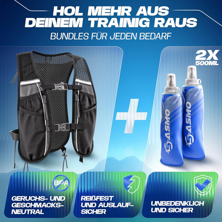 SASMO® Laufweste Damen & Herren 5L / 2L | Running Vest - Ultraleicht & atmungsaktiv| Laufrucksack Da