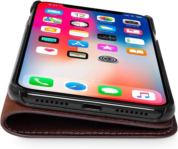 WIIUKA Echt Ledertasche - TRAVEL Italy - für Apple iPhone XS MAX - PFLANZLICH GEGERBTES Leder - Brau
