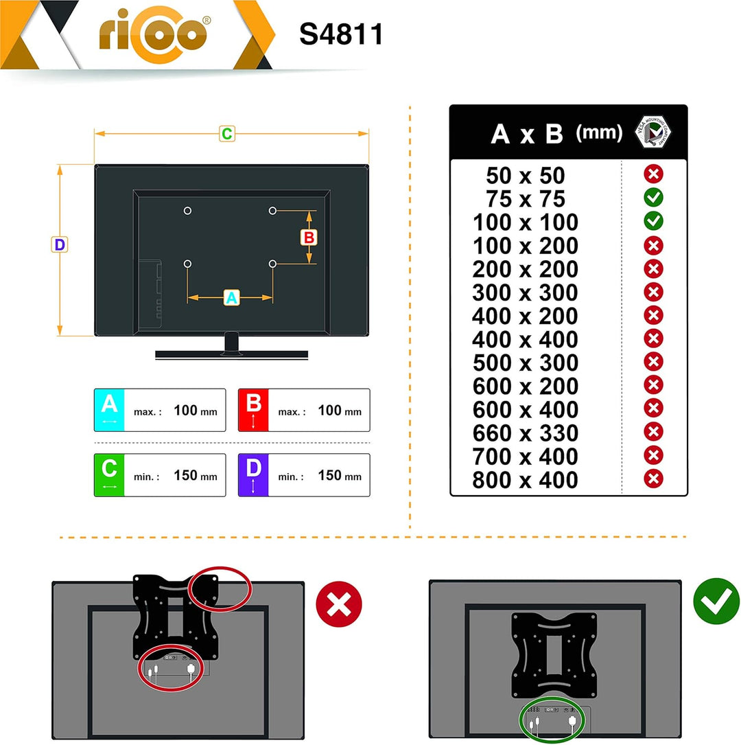 RICOO PC Monitor Wandhalterung höhenverstellbar Gasfeder Schwenkbar Neigbar für Bildschirm 17-32 Zol