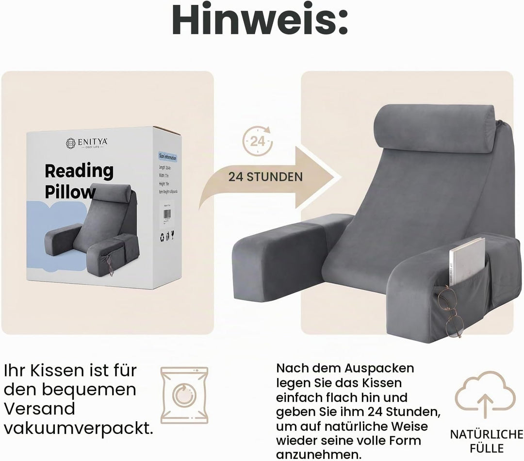ENITYA Lesekissen zum Sitzen im Bett für Erwachsene, 48,3 cm, Rückenstützkissen zum Sitzen im Bett,