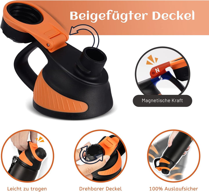 Fjbottle Edelstahl Trinkflasche Sport mit Magnetischem Deckel 1L, 800ml, 600ml, 400ml BPA-Frei Ausla