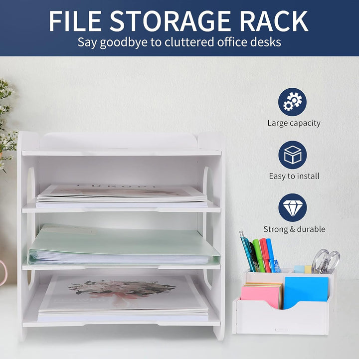 Schreibtisch-Organizer, Briefablage, Dokumentenhalter, A4-Papierablage, für Zuhause, Büro, Schule, 4