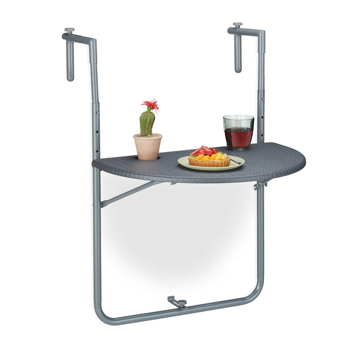Relaxdays Balkonhängetisch klappbar, BxT: 59,5 x 63 cm, 3-Fach höhenverstellbar, 2 Getränkehalter, G
