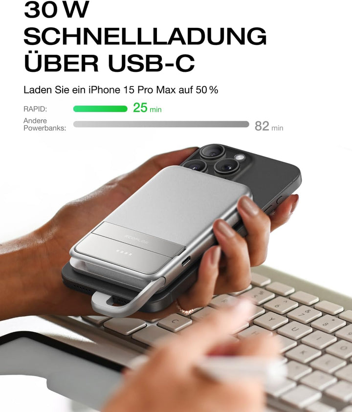EF ECOFLOW Qi2 Magsafe Powerbank 5000mAh 30W mit USB-C-Kabel, Magnetische Power Bank Kabelloses Trag