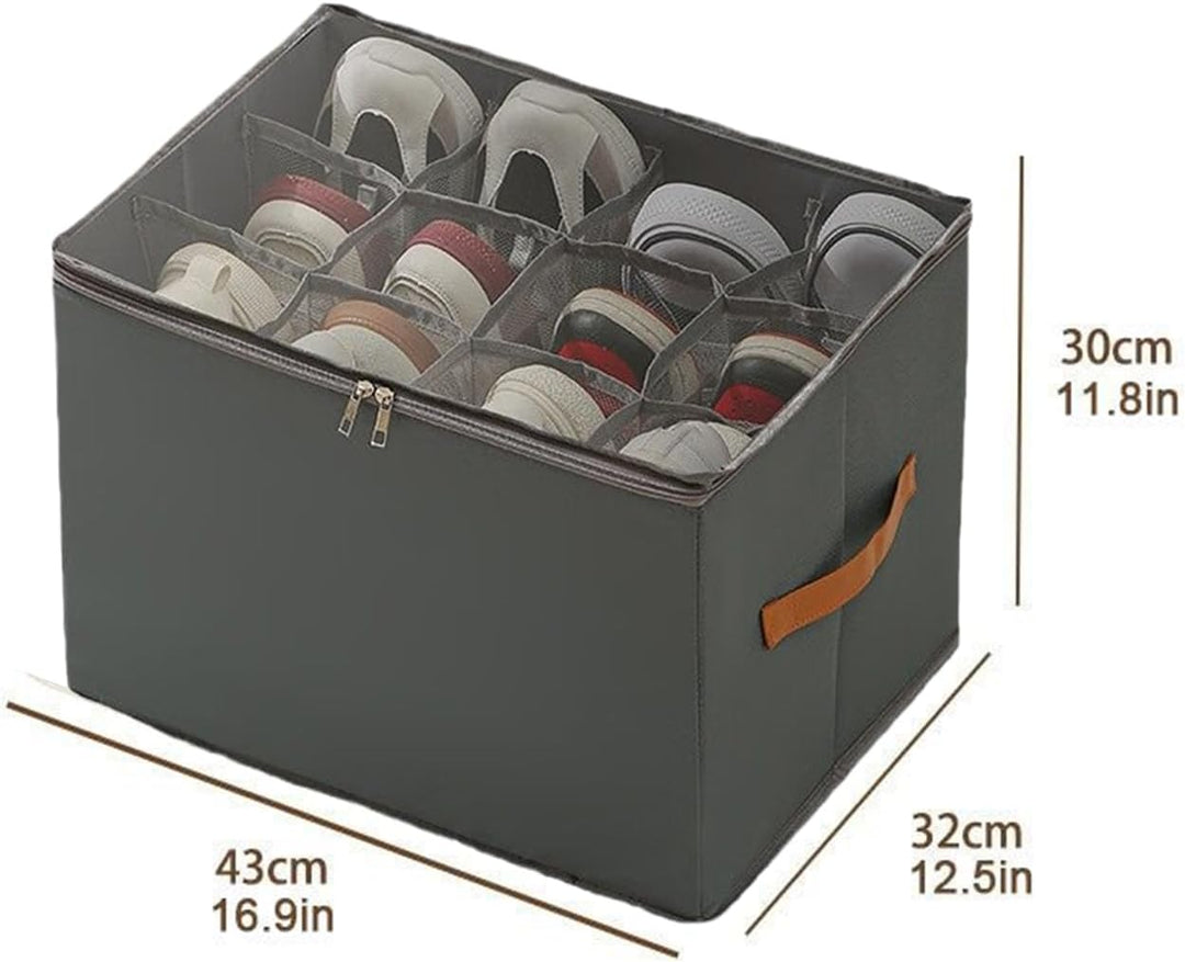 Schuh-Organizer-Box, transparenter Griff, 42 x 32 x 30 cm, platzsparend, faltbar, verstellbare Trenn