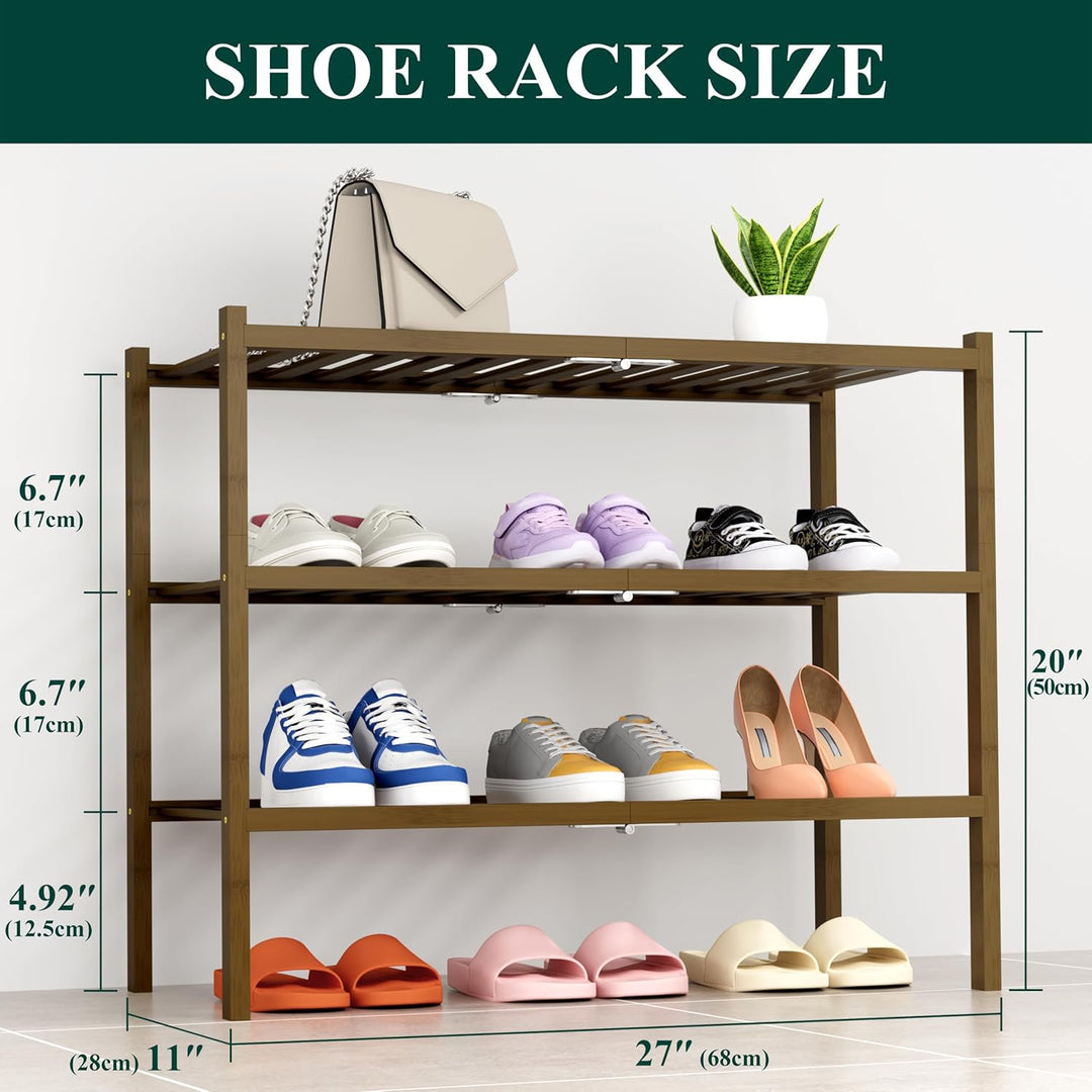 smiry Schuhregal mit 3 Ebenen, Platzsparende Schuhablage, Stapelbar Schuhorganizer, Bambus Regal für