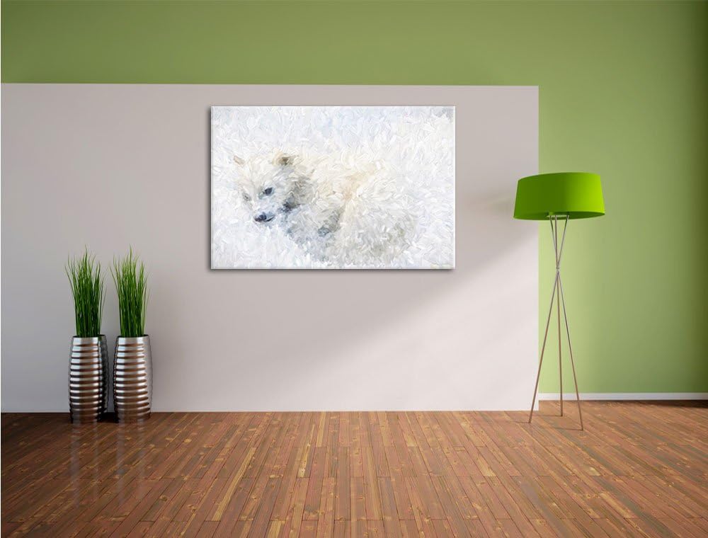 Pixxprint Eisbär im Schnee / 100x70cm Leinwandbild bespannt auf Holzrahmen/Wandbild Kunstdruck Dekor