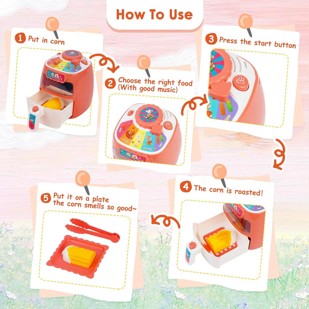 Heissluftfritteuse Spielzeug, Kinder Luftfritteusen Set, Pretend Play Air Fryer Spielzeug, Realistis