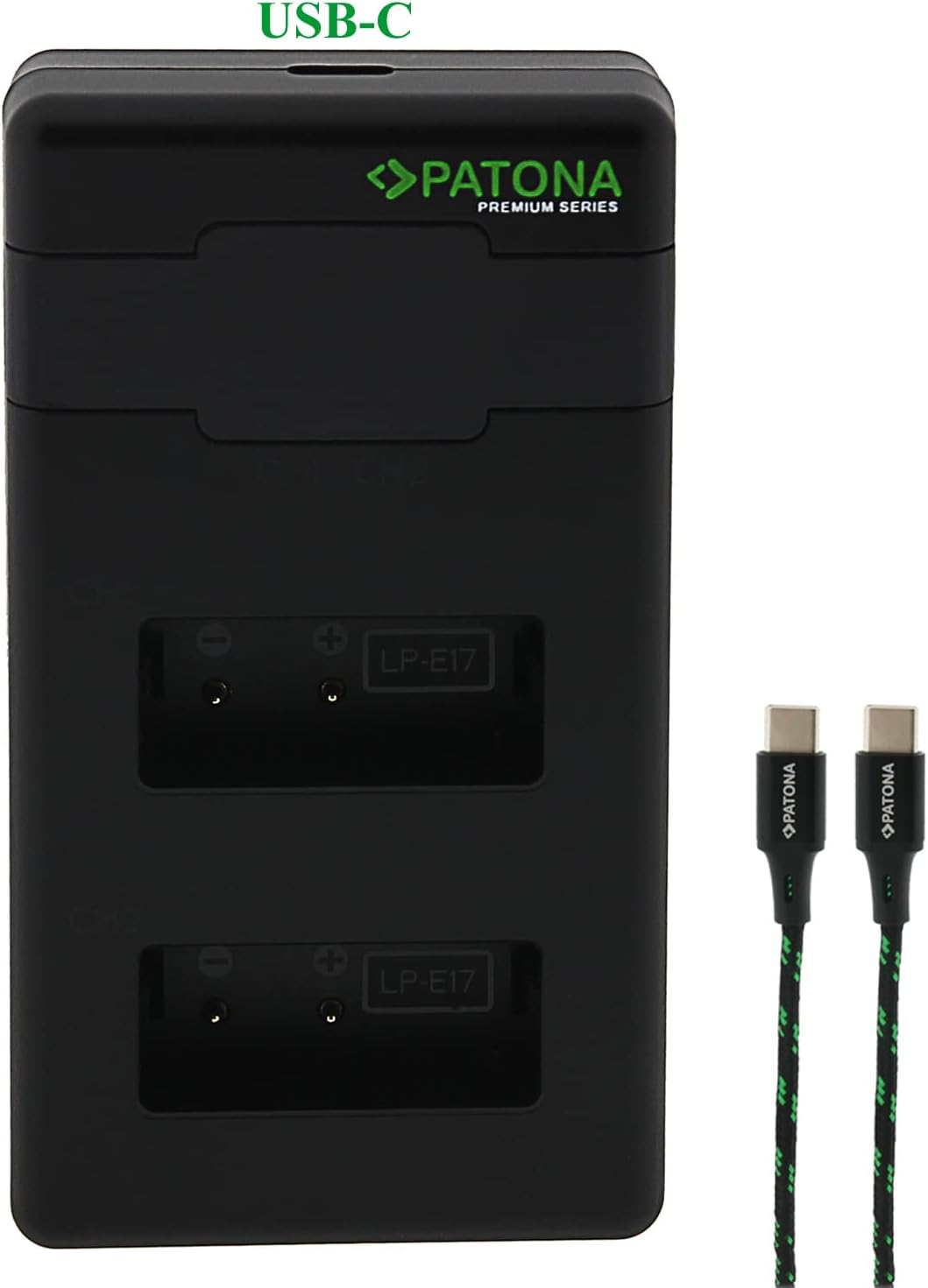 PATONA PD Dual Ladegerät USB-C (1000mA), LCD QC/PD 3.0, für LP-E17 Akku | Schnellladung ab 20W Netzt