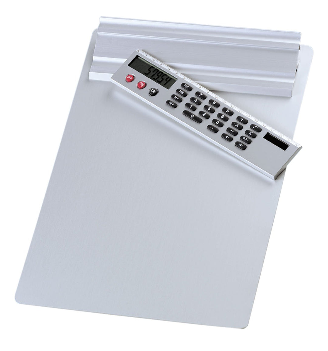 Wedo 57954 Klemmbrett A4, Alumnium Schreibplatte, abnehmbarer Solar Taschenrechner, Aufhängemöglichk
