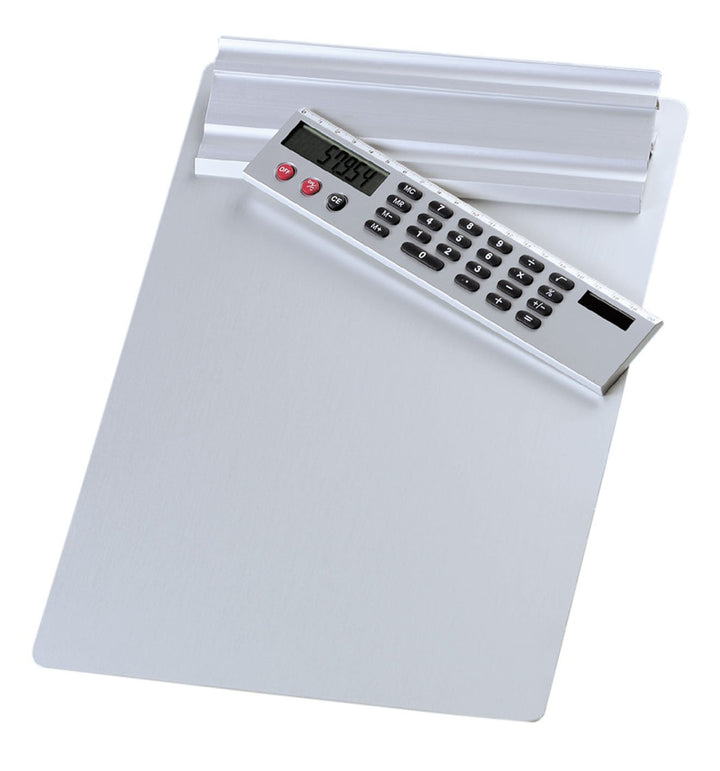 Wedo 57954 Klemmbrett A4, Alumnium Schreibplatte, abnehmbarer Solar Taschenrechner, Aufhängemöglichk