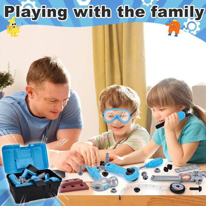 TAVADA Werkzeugkoffer Kinder Spielzeug ab 3 Jahre,Werkzeug Kinder mit Elektrische Bohrmaschine,Kreis