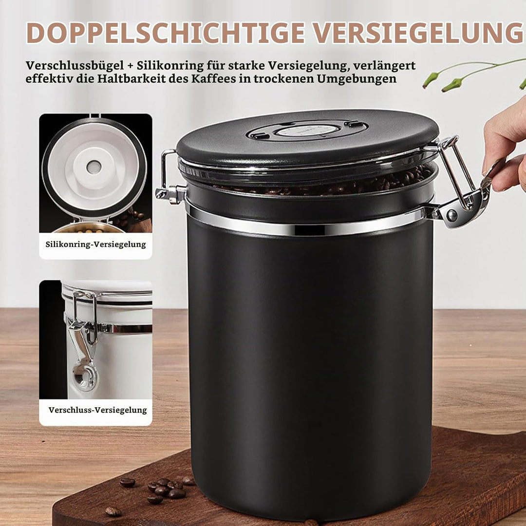 ZONJIE Kaffeekanister Luftdicht 2,8L Kaffeebohnen Behälter aus Edelstahl, 1 kg Bohnen Vakuum-Kaffeed
