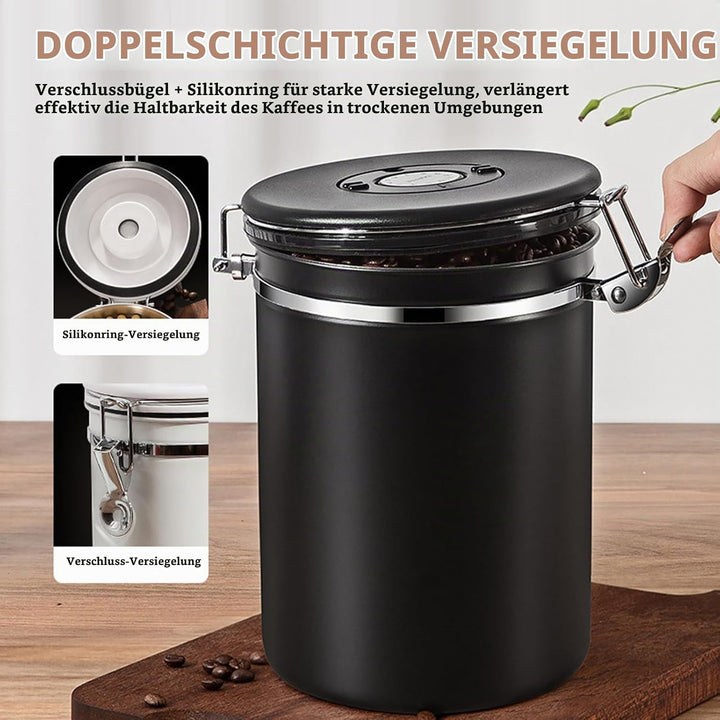 ZONJIE Kaffeekanister Luftdicht 2,8L Kaffeebohnen Behälter aus Edelstahl, 1 kg Bohnen Vakuum-Kaffeed