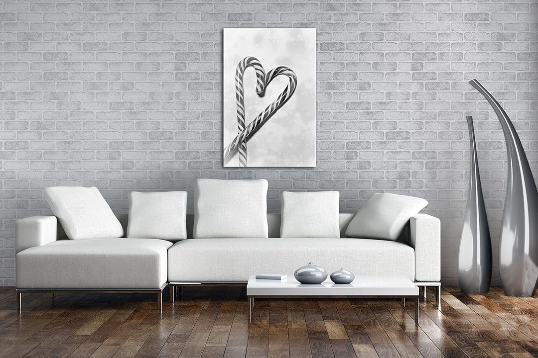 deyoli Zwei Bunte Zuckerstangen Formen EIN Herz Effekt: Schwarz/Weiss Format: 80x60 als Leinwand, Mo