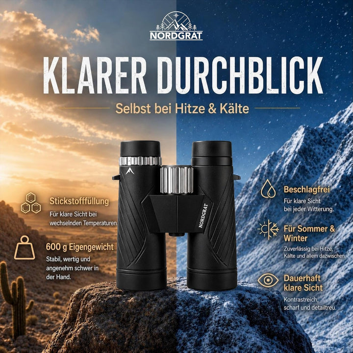 Fernglas 10x42 für Erwachsene – IPX7 wasserdicht, BAK-4-HD-Prisma, FMC-Linsen, phasenkorrigiert, für