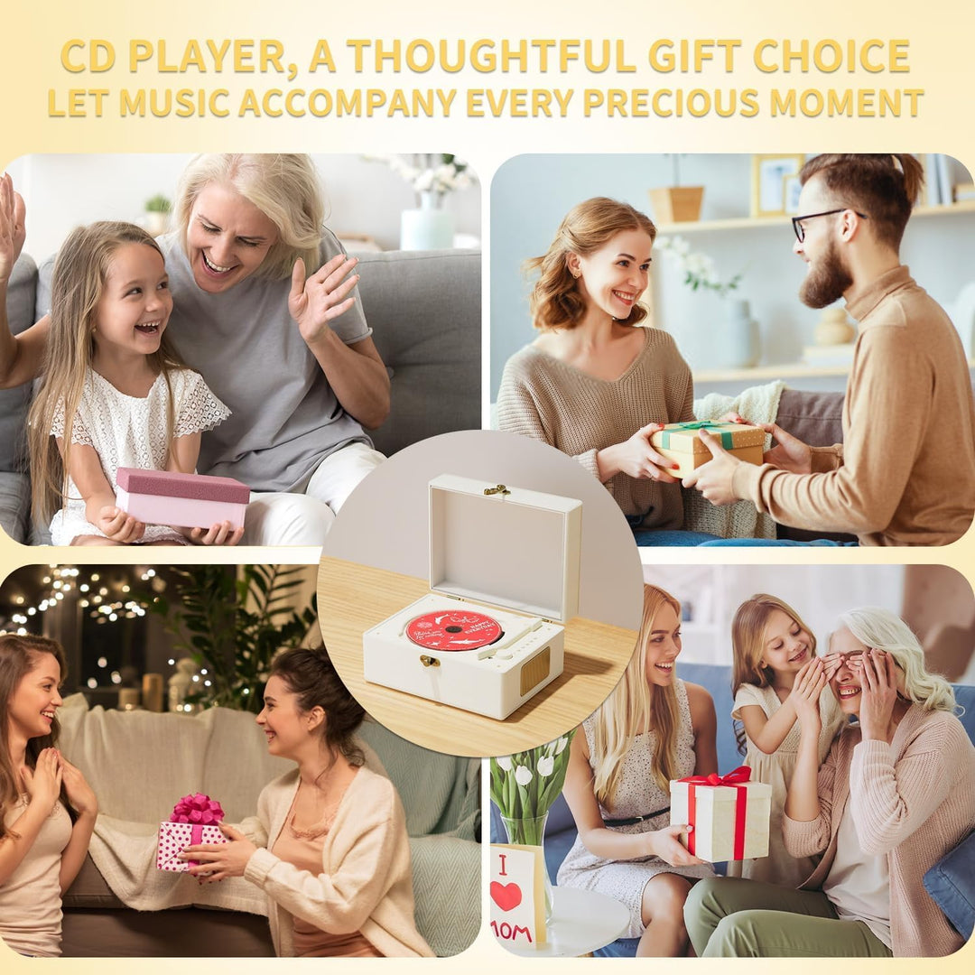 Yintiny Wiederaufladbarer CD-Player aus Leder mit Lautsprechern; Bluetooth-Sender; Festival-Geschenk
