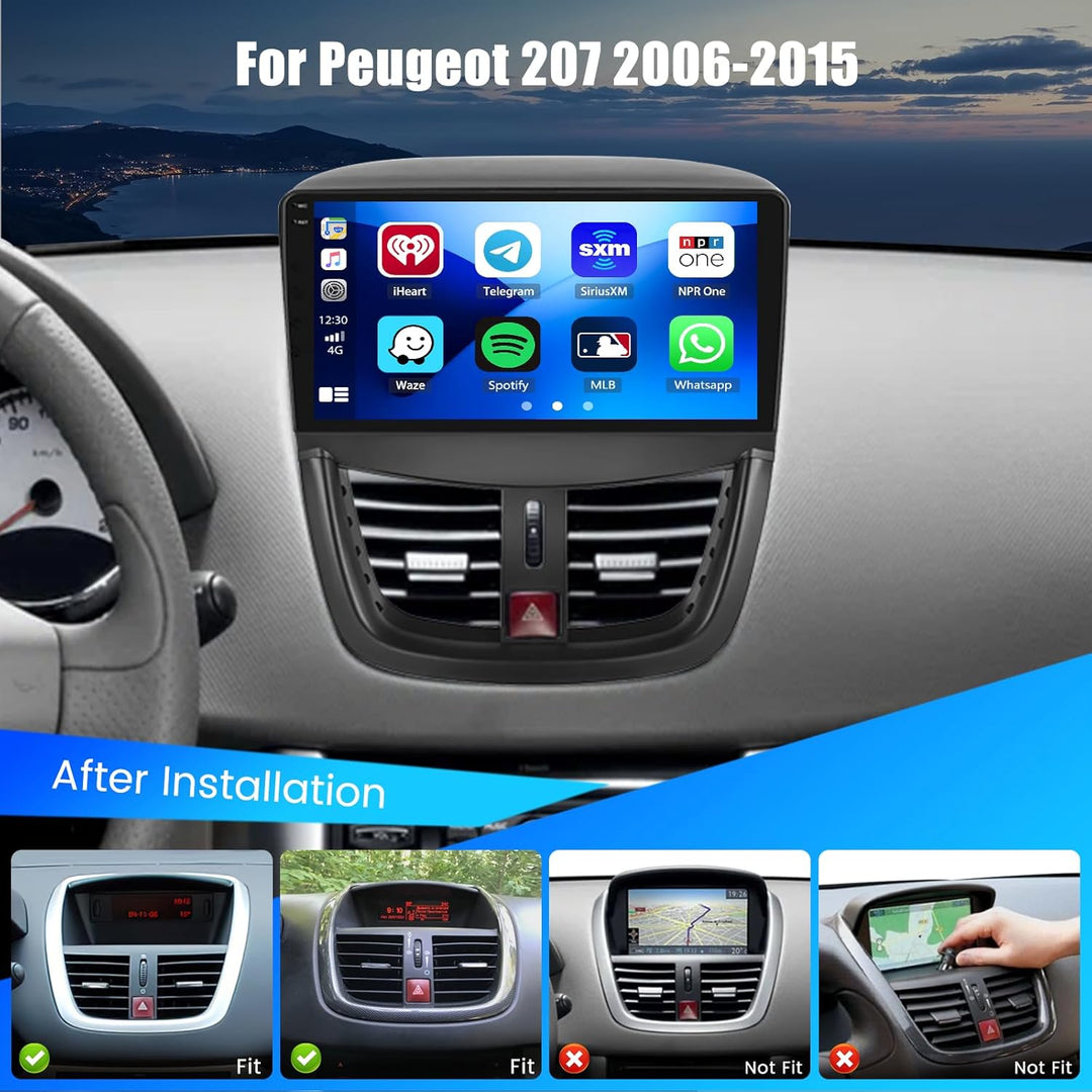 Hikity 4+128G Autoradio für Peugeot 207 2006-2015, 9" Incell Bildschirm Radio mit Wireless CarPlay A