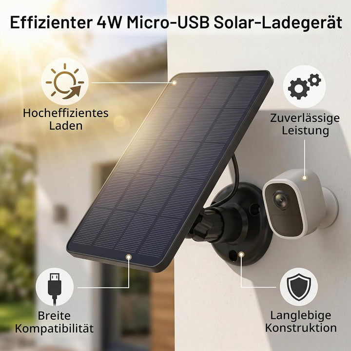 Solarpanel, Wasserdichtes 10-W-Akkuladegerät, Micro-USB-Kamera-Lade-Solarpanel mit 360° Verstellbare