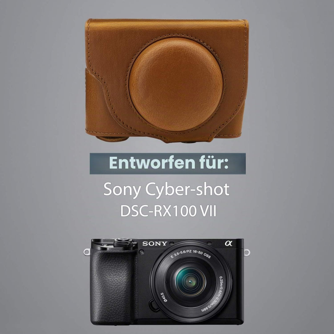 MegaGear MG1732 Ever Ready Leder Kameratasche mit Trageriemen kompatibel mit Sony Cyber-Shot DSC-RX1