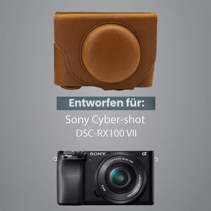MegaGear MG1732 Ever Ready Leder Kameratasche mit Trageriemen kompatibel mit Sony Cyber-Shot DSC-RX1