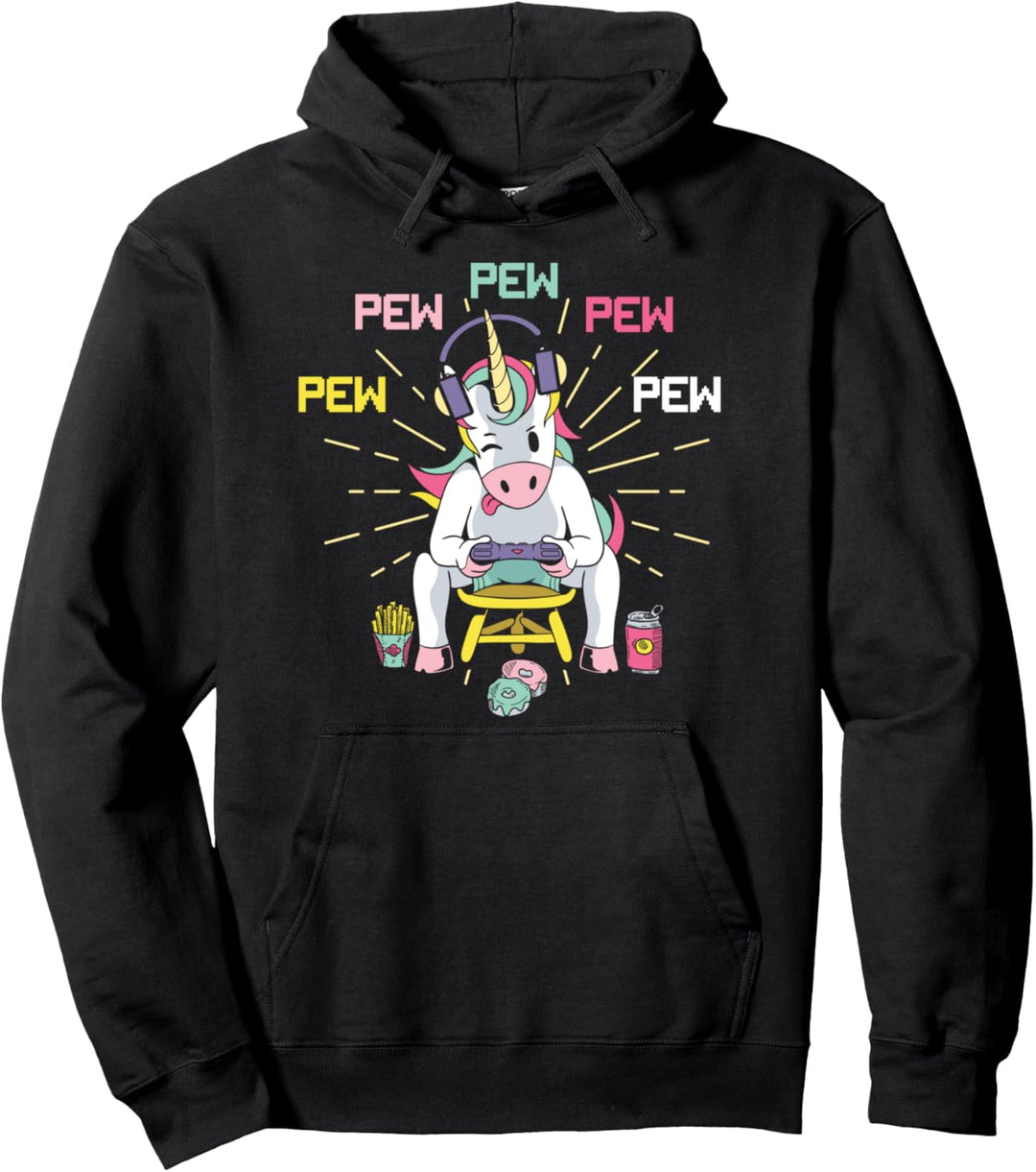 Pew Lustiges Gamer Zocker Einhorn Pullover Hoodie