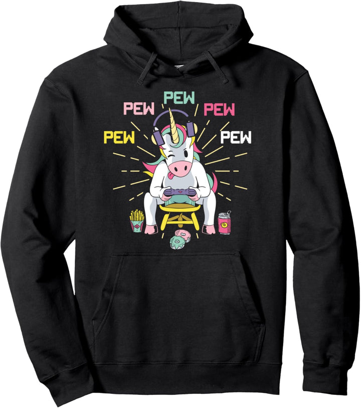 Pew Lustiges Gamer Zocker Einhorn Pullover Hoodie