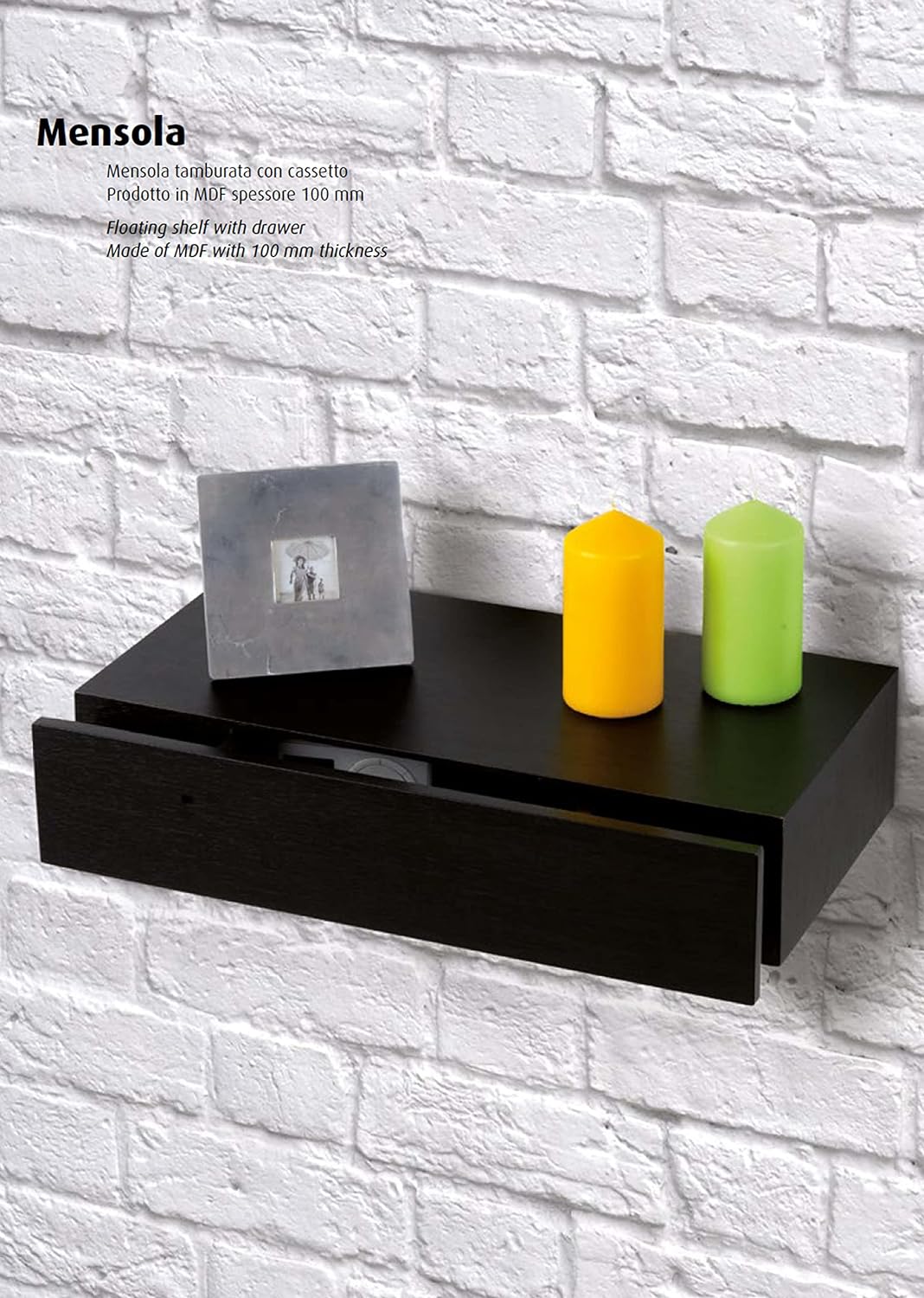 King Home M1106047/A geschmiedetes Regal mit Schublade aus MDF, Wenge, 48 x 25 x 10 cm