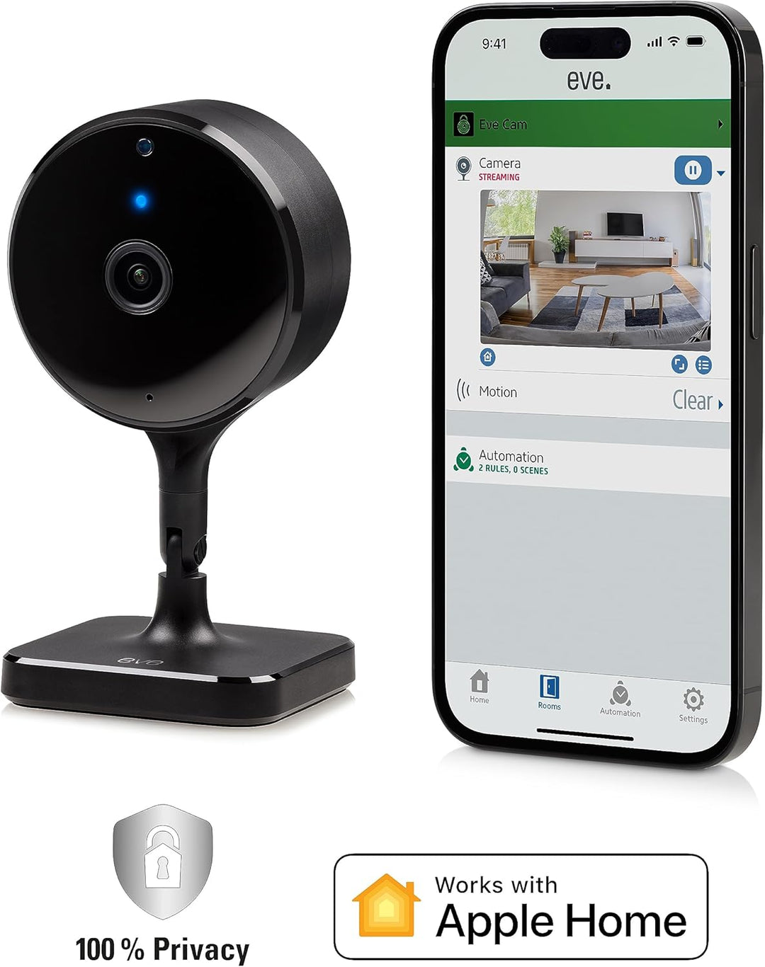Eve Cam - Smarte Innenkamera, 1080p-Auflösung, WLAN, 100 Prozent Privatsphäre, HomeKit Secure Video,