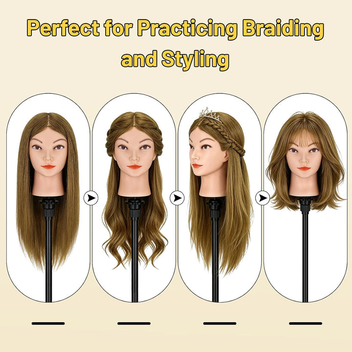 Yofuly 18 inch Trainingsköpfe für Friseure Übungskopf, 100% Echthaar Kosmetik Schaufensterpuppenkopf