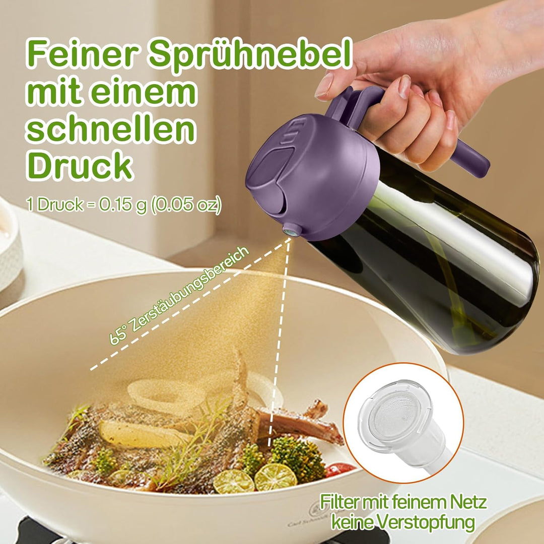 YARRAMATE 2 Stück 470ml Ölsprüher zum Kochen, 2-in-1 UV Schutz ölzerstäuber für die Küche, hochwerti