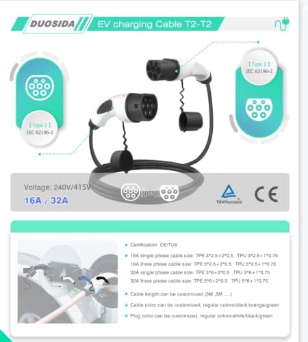 Typ 2 Ladekabel 11-22 kW [5-7m] 3-Phasig für E Hybrid - und Elektrofahrzeuge mit Typ 2 Ladekabel Ste