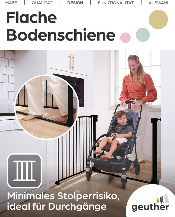 Geuther Türschutzgitter Easylock Flatstep Schwarz I Treppenschutzgitter zum Klemmen oder Bohren I Br