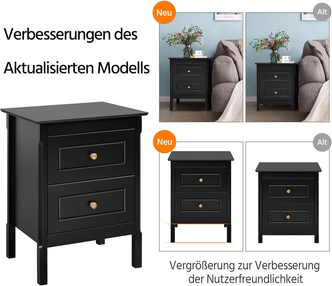 Yaheetech 2er Set Nachttische Nachtschrank NachtKommode mit 2 Schubladen Holz Beistelltisch Sofatisc
