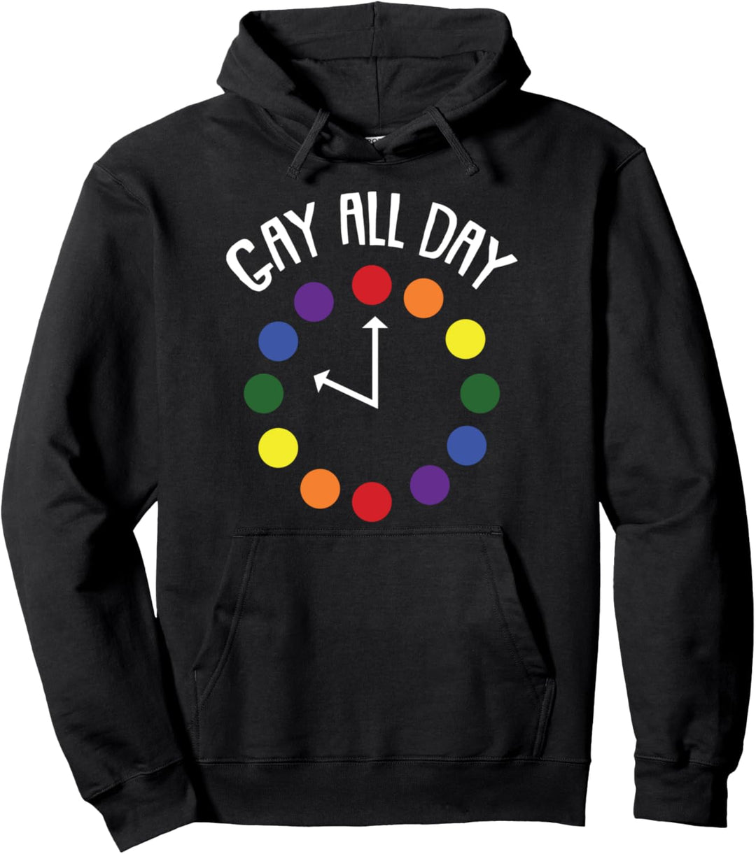 Gay All Day Pride Rainbow Clock Agenda Proud LGBT-Q Ally Pullover Hoodie