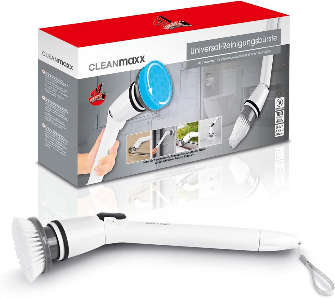 CLEANmaxx Elektrische Reinigungsbürste | Für alle Oberflächen - 7 Aufsätze & einstellbare Geschwindi