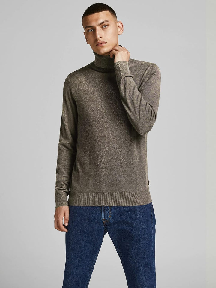 JACK &amp; JONES Emil Knit Roll Neck Jumper L Beige (Crockery/Twisted With Mulch), L Beige (Crockery/Twi