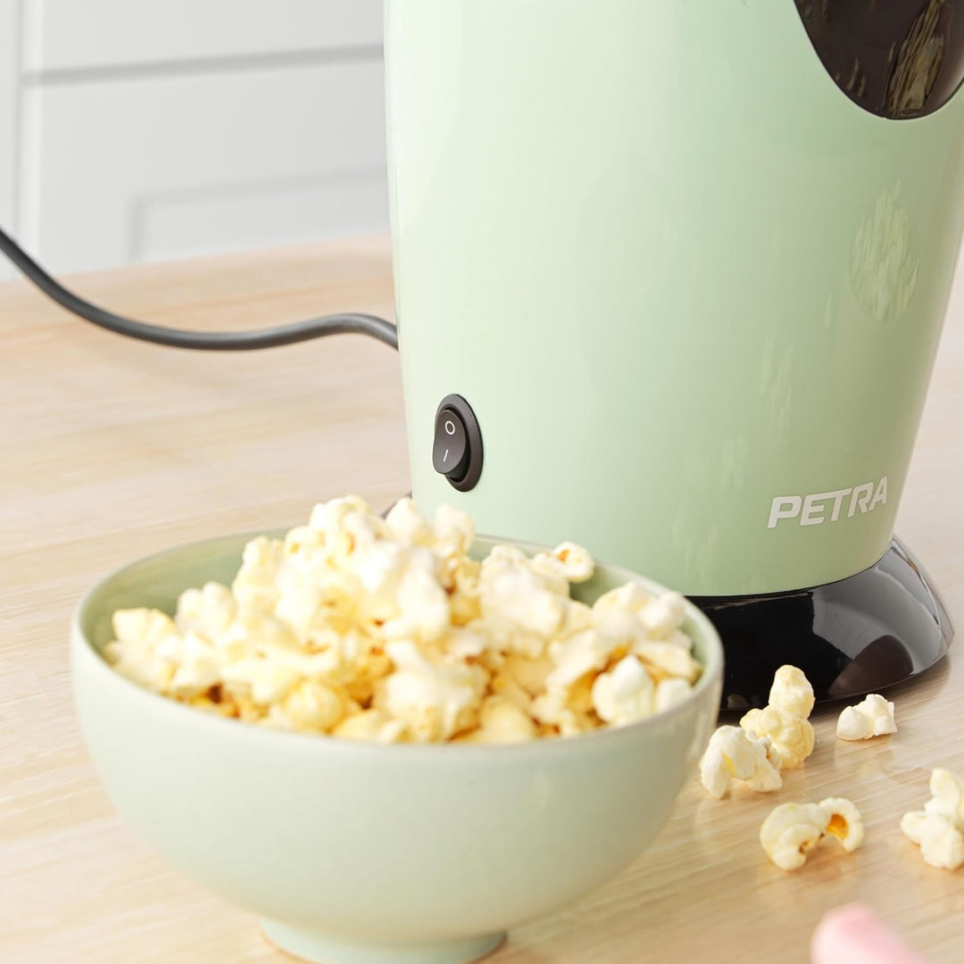 Petra PT0493GRVDEEU7 Elektrische Heissluft Popcornmaschine, 1200W, Retrolook, für süsses und salzige