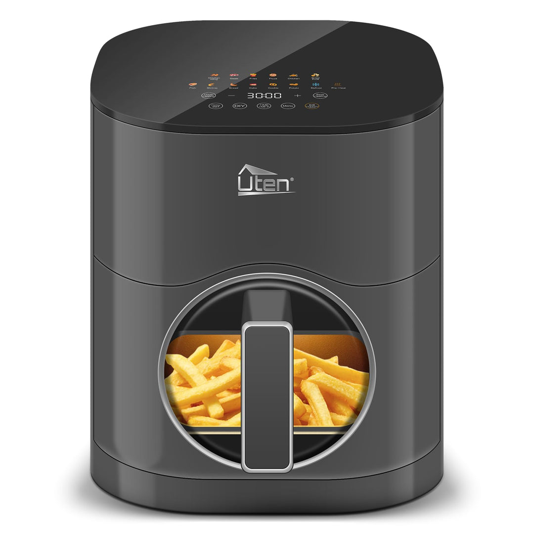Uten Dual Blaze Heissluftfritteuse 5,5 L mit Sichtfenster, XXL Frittieren Fett, Farbbildschirm, 14 P