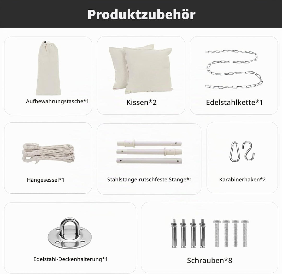 Goutime Schaukel Stuhl Grosse Hängematte Stuhl Weiche Baumwolle mit 2 Sitzkissen Kissen mit Tragetas