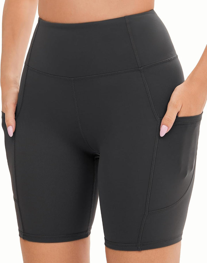 Persit Damen Kurze Leggings, Blickdicht Radlerhose mit Taschen L Klassischgrau, L Klassischgrau