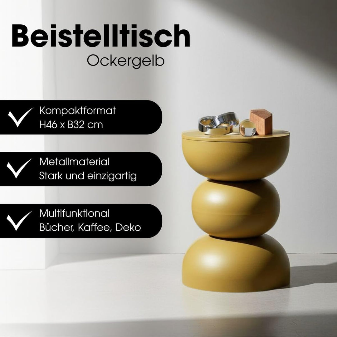 MICA Decorations Luna Beistelltisch – Beistelltisch Rund H46 x Ø32 cm – Wohnzimmer Tisch oder Nachtt