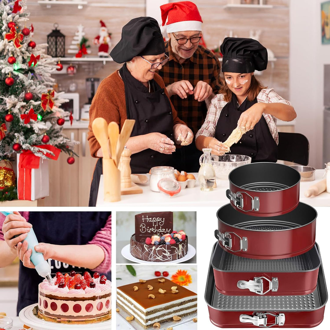 FAMKEEP Springform Kuchenform Set 4 Stück Kuchenformen,Abnehmbarer Flachboden,Auslaufsicher Antihaft