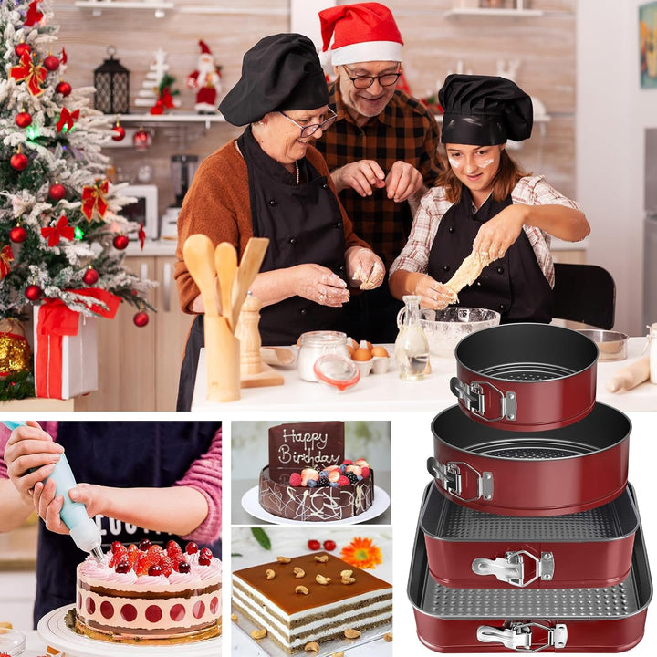 FAMKEEP Springform Kuchenform Set 4 Stück Kuchenformen,Abnehmbarer Flachboden,Auslaufsicher Antihaft