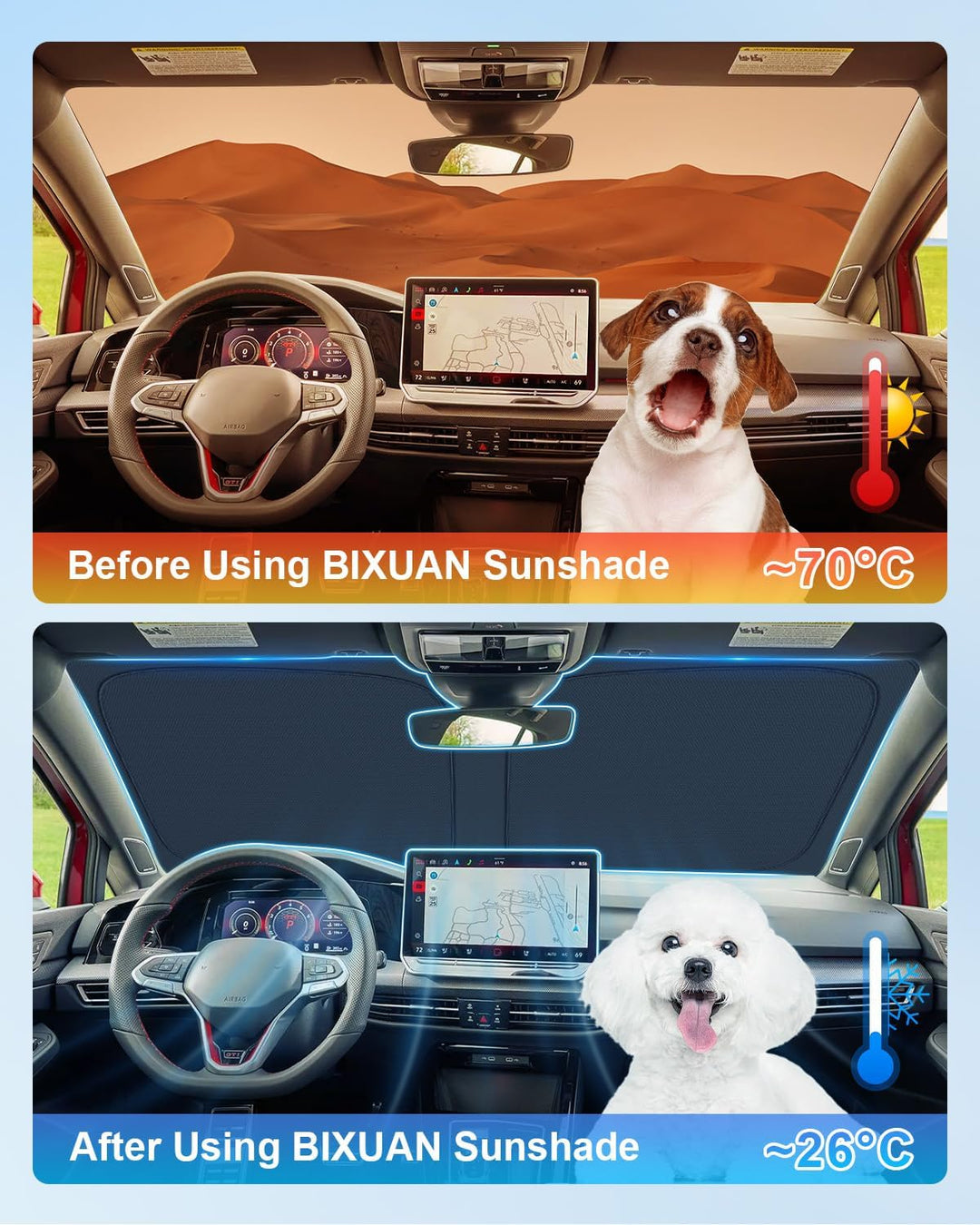 BIXUAN Frontscheiben-Sonnenschutz kompatibel mit VW Golf 8 MK8 GTI GTE 2020-2025 2026 Auto Sonnensch
