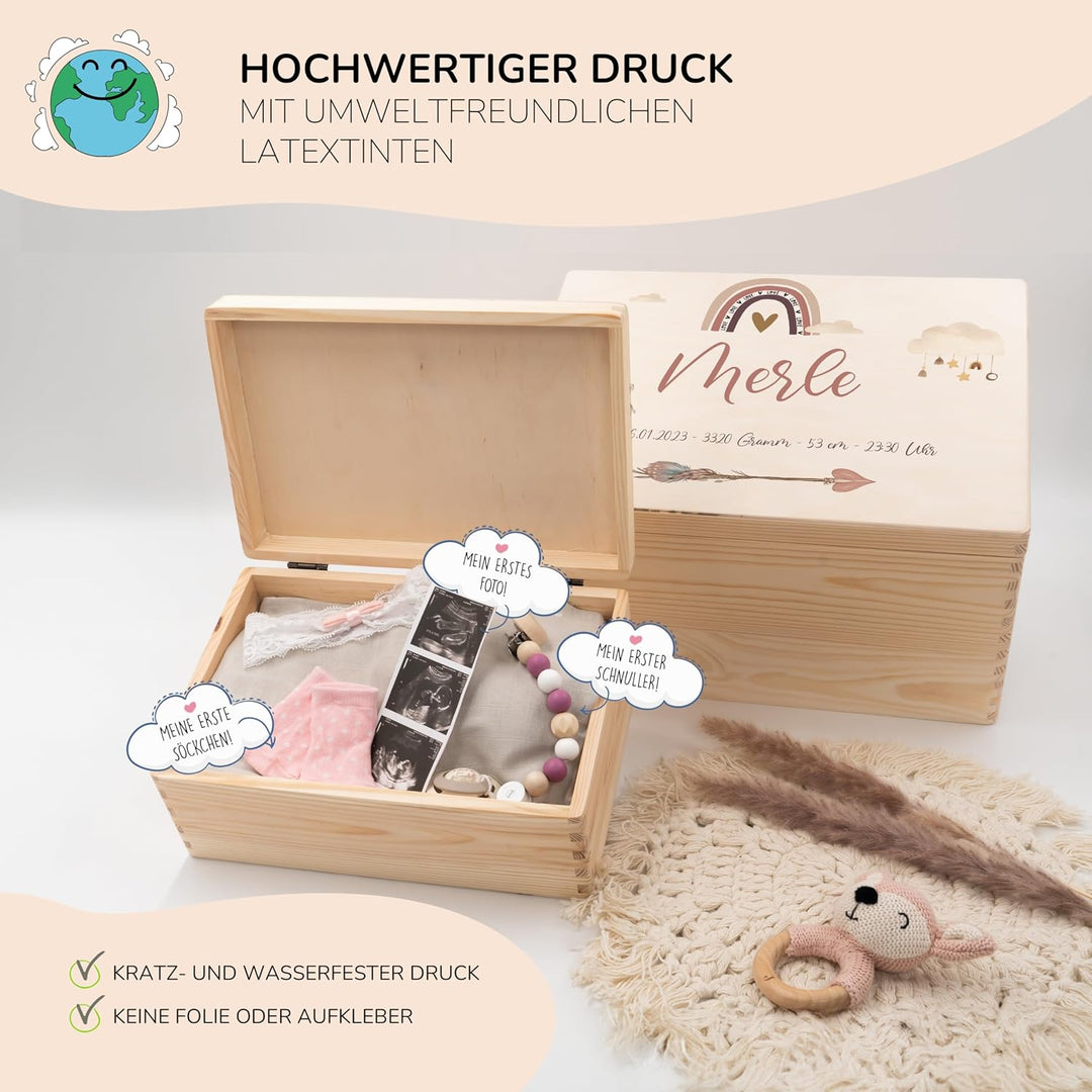 KIDSMOOD - Erinnerungsbox Baby, personalisierte Holzkiste mit Deckel, Ideal zur Aufbewahrung von Eri
