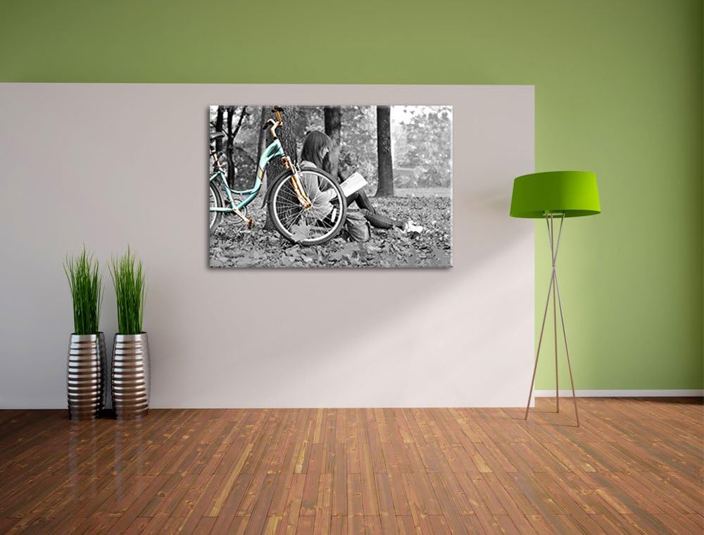 Junges Mädchen mit Fahrrad schwarz/weiss Format: 100x70 auf Leinwand, XXL riesige Bilder fertig gera