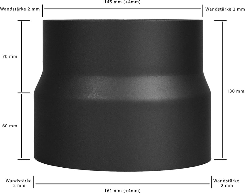 LANZZAS Ofenrohr Reduzierung von 160 mm auf 150 mm, Farbe: schwarz-metallic (im Durchmesser Ø 150 mm