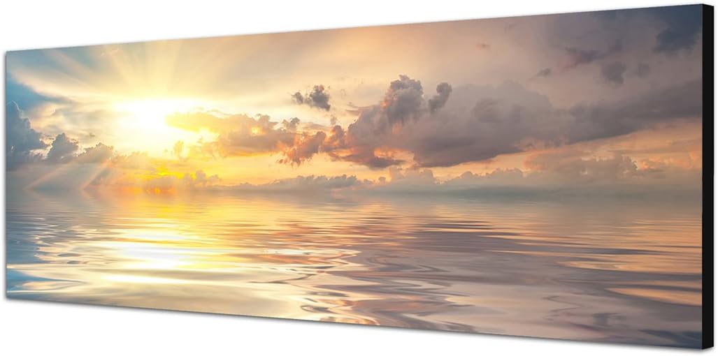 Paul Sinus Art Panoramabild auf Leinwand und Keilrahmen 150x50cm Meer Sonnenuntergang Wolken Spiegel
